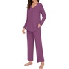 image:imageBestbee Womens Pajama Set 2 Piece Lounge Outfits V Neck Sleepwear Fall Long Sleeve Long Pants With Pockets Ladies PjsPurple Red