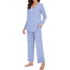 image:imageBestbee Womens Pajama Set 2 Piece Lounge Outfits V Neck Sleepwear Fall Long Sleeve Long Pants With Pockets Ladies PjsSpotted Blue