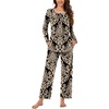 image:imageBestbee Womens Pajama Set 2 Piece Lounge Outfits Sleepwear Fall Long Sleeve Long Pant With Pockets Ladies PjsFloral Khakiblack