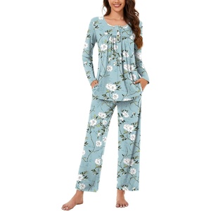 image:imageBestbee Womens Pajama Set 2 Piece Lounge Outfits Sleepwear Fall Long Sleeve Long Pant With Pockets Ladies PjsBegonia Grayish Blue