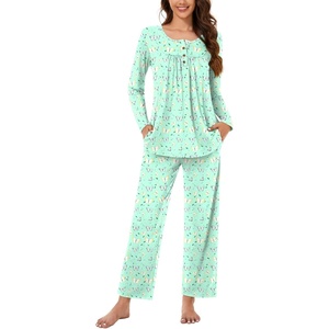 image:imageBestbee Womens Pajama Set 2 Piece Lounge Outfits Sleepwear Fall Long Sleeve Long Pant With Pockets Ladies PjsColorful Butterflygreen