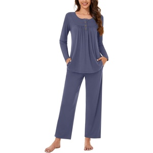 image:imageBestbee Womens Pajama Set 2 Piece Lounge Outfits Sleepwear Fall Long Sleeve Long Pant With Pockets Ladies PjsDark Grey
