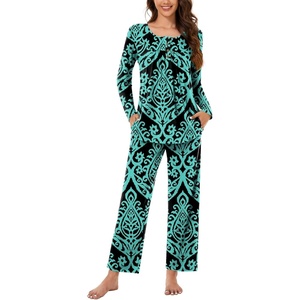 image:imageBestbee Womens Pajama Set 2 Piece Lounge Outfits Sleepwear Fall Long Sleeve Long Pant With Pockets Ladies PjsFloral Bluegreen