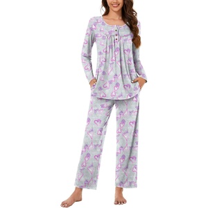 image:imageBestbee Womens Pajama Set 2 Piece Lounge Outfits Sleepwear Fall Long Sleeve Long Pant With Pockets Ladies PjsPink Heartgrey