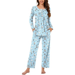 image:imageBestbee Womens Pajama Set 2 Piece Lounge Outfits Sleepwear Fall Long Sleeve Long Pant With Pockets Ladies PjsSailboatblue