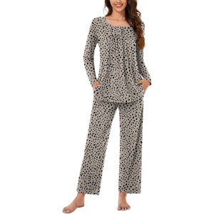 image:imageBestbee Womens Pajama Set 2 Piece Lounge Outfits Sleepwear Fall Long Sleeve Long Pant With Pockets Ladies PjsSpotted Brown