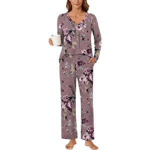 image:imageBestbee Womens Pajama Set 2 Piece Lounge Outfits V Neck Sleepwear Fall Long Sleeve Long Pants With Pockets Ladies PjsBeanrose Red
