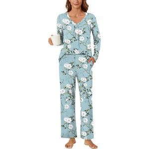image:imageBestbee Womens Pajama Set 2 Piece Lounge Outfits V Neck Sleepwear Fall Long Sleeve Long Pants With Pockets Ladies PjsBegonia Grayish Blue