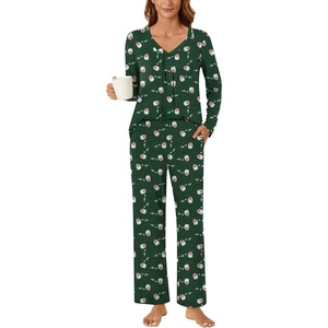 image:imageBestbee Womens Pajama Set 2 Piece Lounge Outfits V Neck Sleepwear Fall Long Sleeve Long Pants With Pockets Ladies PjsFather Christmasgreen