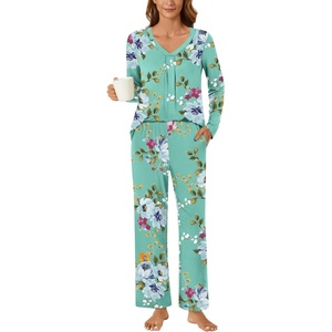 image:imageBestbee Womens Pajama Set 2 Piece Lounge Outfits V Neck Sleepwear Fall Long Sleeve Long Pants With Pockets Ladies PjsMint Green