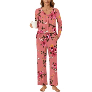 image:imageBestbee Womens Pajama Set 2 Piece Lounge Outfits V Neck Sleepwear Fall Long Sleeve Long Pants With Pockets Ladies PjsPeach Pink