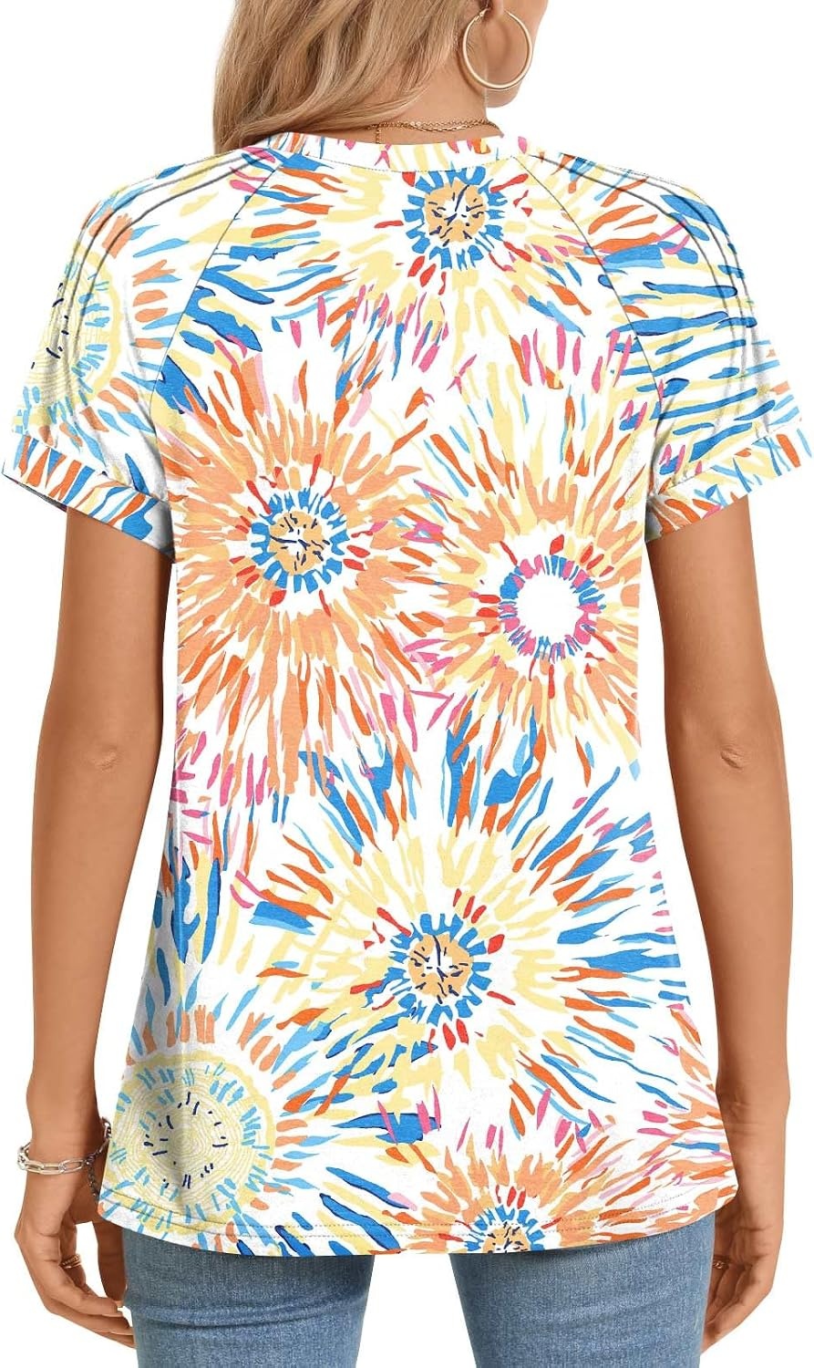 image:imageWomens 2025 Summer Tops Plus Size Tunics Casual Short Sleeve Shirts Loose Fit BlousesMulticolor Fireworks