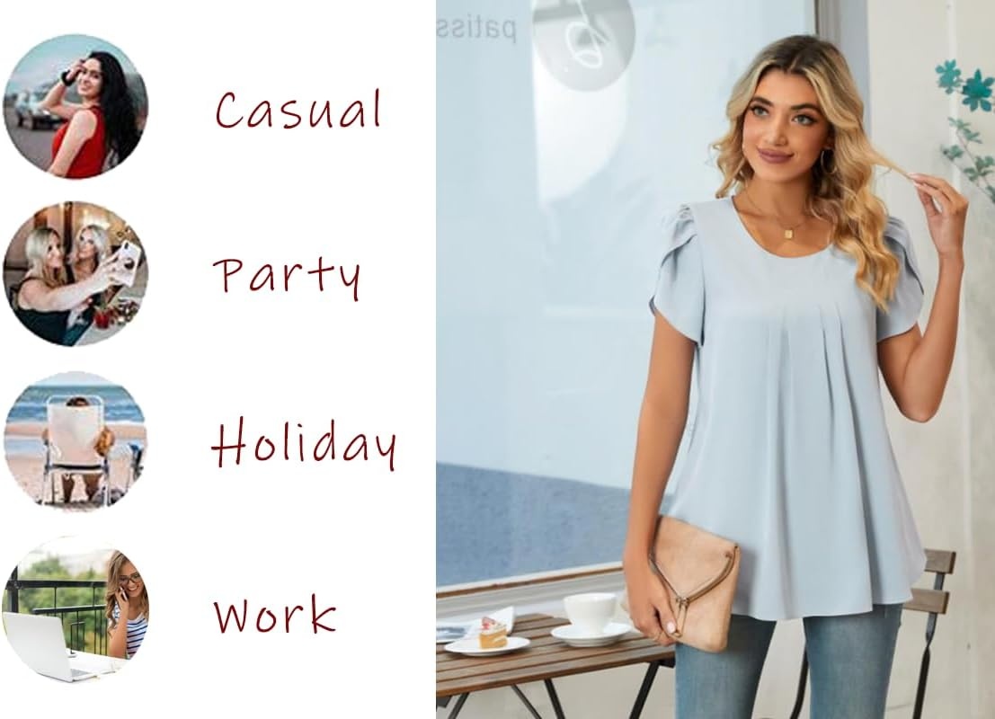 image:imageWomens Plus Size Tops Dressy Casual Summer Chiffon Blouses Short Sleeve Dress Shirts Business Loose Fit TunicsCrewneck Vintage Checkers