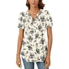 image:imageBestbee Womens Summer Tops Short Sleeve Tunics Dressy Casual Blouses Henley Neck ButtonDown ShirtsBlack Floral Beige