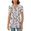 image:imageBestbee Womens Summer Tops Short Sleeve Tunics Dressy Casual Blouses Henley Neck ButtonDown ShirtsGraypurple Flower