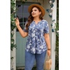 image:imageBestbee Womens Summer Tops Short Sleeve Tunics Dressy Casual Blouses Henley Neck ButtonDown ShirtsGraypurple Flower