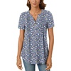 image:imageBestbee Womens Summer Tops Short Sleeve Tunics Dressy Casual Blouses Henley Neck ButtonDown ShirtsNavy Bluemulti Fl