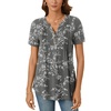image:imageBestbee Womens Summer Tops Short Sleeve Tunics Dressy Casual Blouses Henley Neck ButtonDown ShirtsWhite Flower Black