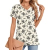 image:imageWomens 2025 Summer Tops Plus Size Tunics Casual Short Sleeve Shirts Loose Fit BlousesBlack Floral Beige