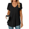 image:imageWomens Chiffon Blouses Dressy Casual Tops Summer Tunics V Neck Business Short Sleeve ShirtsV Neck Black