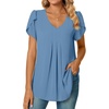 image:imageWomens Chiffon Blouses Dressy Casual Tops Summer Tunics V Neck Business Short Sleeve ShirtsV Neck Blue