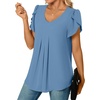 image:imageWomens Chiffon Blouses Dressy Casual Tops Summer Tunics V Neck Business Short Sleeve ShirtsV Neck Blue