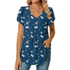 image:imageWomens Chiffon Blouses Dressy Casual Tops Summer Tunics V Neck Business Short Sleeve ShirtsV Neck Blue Butterfly