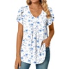 image:imageWomens Chiffon Blouses Dressy Casual Tops Summer Tunics V Neck Business Short Sleeve ShirtsV Neck Blue Cherry Fl