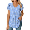 image:imageWomens Chiffon Blouses Dressy Casual Tops Summer Tunics V Neck Business Short Sleeve ShirtsV Neck Blue White Flower