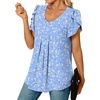 image:imageWomens Chiffon Blouses Dressy Casual Tops Summer Tunics V Neck Business Short Sleeve ShirtsV Neck Blue White Flower