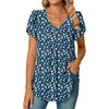 image:imageWomens Chiffon Blouses Dressy Casual Tops Summer Tunics V Neck Business Short Sleeve ShirtsV Neck Bluewhite Daisy