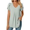 image:imageWomens Chiffon Blouses Dressy Casual Tops Summer Tunics V Neck Business Short Sleeve ShirtsV Neck Graygreen