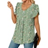 image:imageWomens Chiffon Blouses Dressy Casual Tops Summer Tunics V Neck Business Short Sleeve ShirtsV Neck Green Flowers