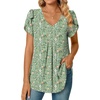 image:imageWomens Chiffon Blouses Dressy Casual Tops Summer Tunics V Neck Business Short Sleeve ShirtsV Neck Green Flowers
