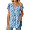 image:imageWomens Chiffon Blouses Dressy Casual Tops Summer Tunics V Neck Business Short Sleeve ShirtsV Neck Ink Blue Flower