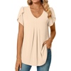 image:imageWomens Chiffon Blouses Dressy Casual Tops Summer Tunics V Neck Business Short Sleeve ShirtsV Neck Khaki