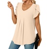 image:imageWomens Chiffon Blouses Dressy Casual Tops Summer Tunics V Neck Business Short Sleeve ShirtsV Neck Khaki