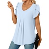 image:imageWomens Chiffon Blouses Dressy Casual Tops Summer Tunics V Neck Business Short Sleeve ShirtsV Neck Light Blue