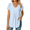 image:imageWomens Chiffon Blouses Dressy Casual Tops Summer Tunics V Neck Business Short Sleeve ShirtsV Neck Light Blue