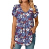 image:imageWomens Chiffon Blouses Dressy Casual Tops Summer Tunics V Neck Business Short Sleeve ShirtsV Neck Mixed Blue Redflower