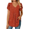 image:imageWomens Chiffon Blouses Dressy Casual Tops Summer Tunics V Neck Business Short Sleeve ShirtsV Neck Polka Dots Red