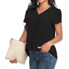 image:imageWomens Dressy Chiffon Blouses V Neck Tops Tee 2025 Summer Shirts Petal Short Sleeve Casual TShirtsPetal SleeveBlack