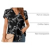 image:imageWomens Dressy Chiffon Blouses V Neck Tops Tee 2025 Summer Shirts Petal Short Sleeve Casual TShirtsPetal SleeveBlackwhite Flower