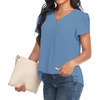 image:imageWomens Dressy Chiffon Blouses V Neck Tops Tee 2025 Summer Shirts Petal Short Sleeve Casual TShirtsPetal SleeveBlue