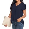 image:imageWomens Dressy Chiffon Blouses V Neck Tops Tee 2025 Summer Shirts Petal Short Sleeve Casual TShirtsPetal SleeveDark Blue