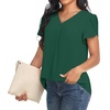 image:imageWomens Dressy Chiffon Blouses V Neck Tops Tee 2025 Summer Shirts Petal Short Sleeve Casual TShirtsPetal SleeveDark Green