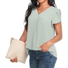 image:imageWomens Dressy Chiffon Blouses V Neck Tops Tee 2025 Summer Shirts Petal Short Sleeve Casual TShirtsPetal SleeveGraygreen
