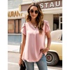 image:imageWomens Dressy Chiffon Blouses V Neck Tops Tee 2025 Summer Shirts Petal Short Sleeve Casual TShirtsPetal SleeveGraygreen
