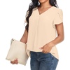 image:imageWomens Dressy Chiffon Blouses V Neck Tops Tee 2025 Summer Shirts Petal Short Sleeve Casual TShirtsPetal SleeveKhaki