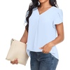 image:imageWomens Dressy Chiffon Blouses V Neck Tops Tee 2025 Summer Shirts Petal Short Sleeve Casual TShirtsPetal SleeveLight Blue
